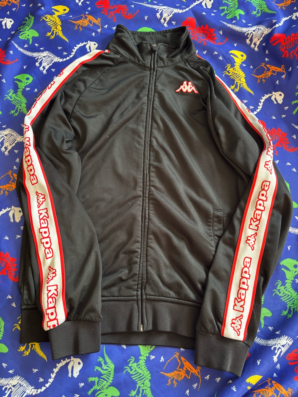 Kappa Jacket Mens Medium Black Red White Track Banda Full Zip Logo Tape Sleeves